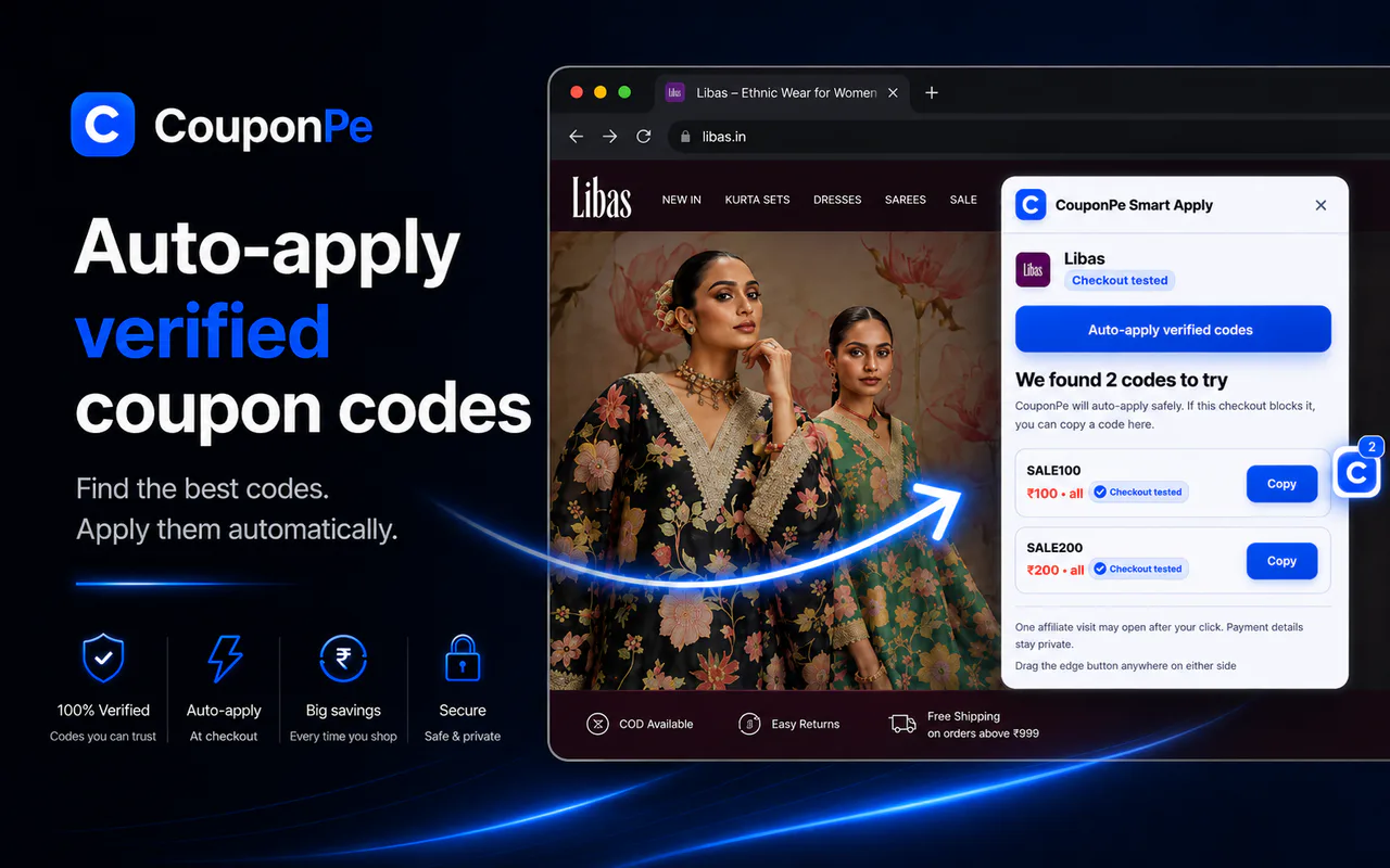 CouponPe Smart Apply showing verified coupon codes at checkout