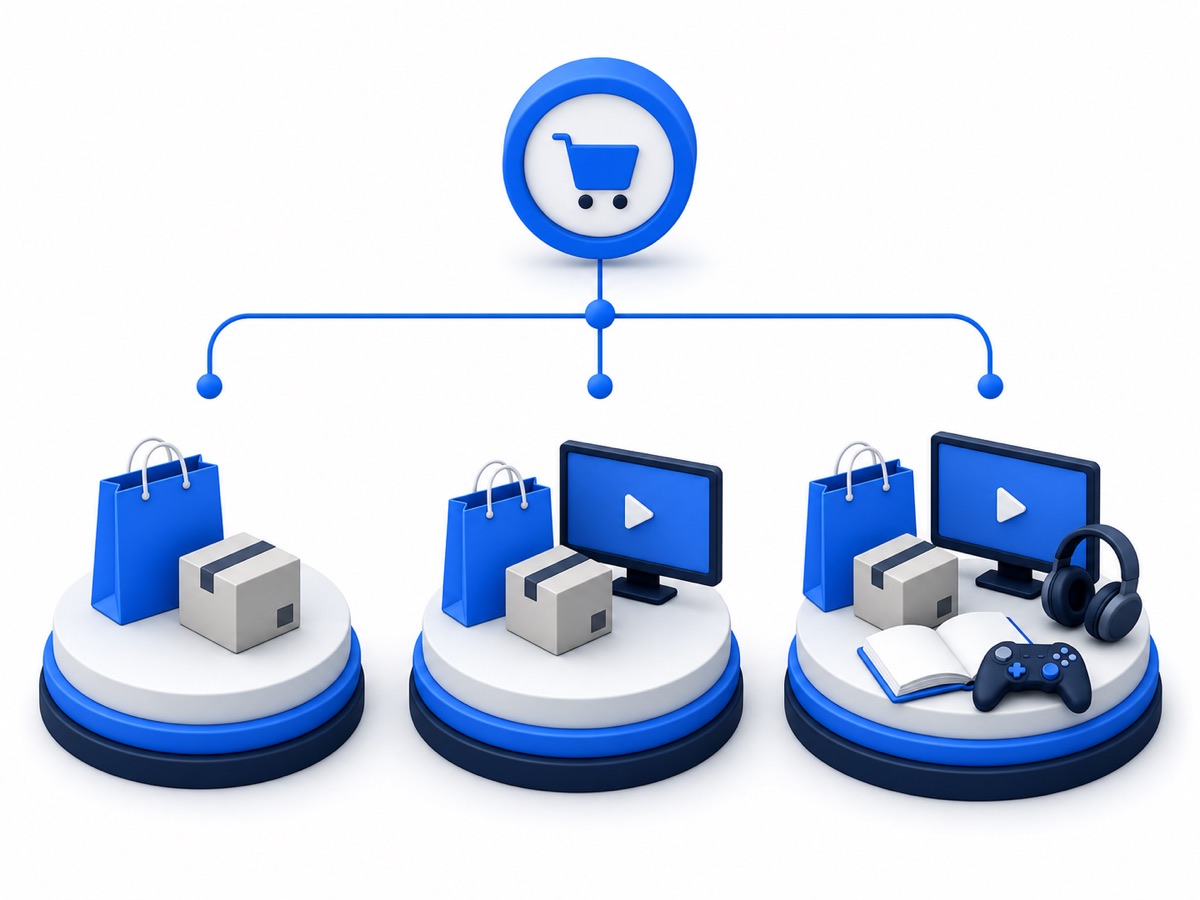 Three-path decision map showing shopping-only, shopping-plus-video and full entertainment membership choices