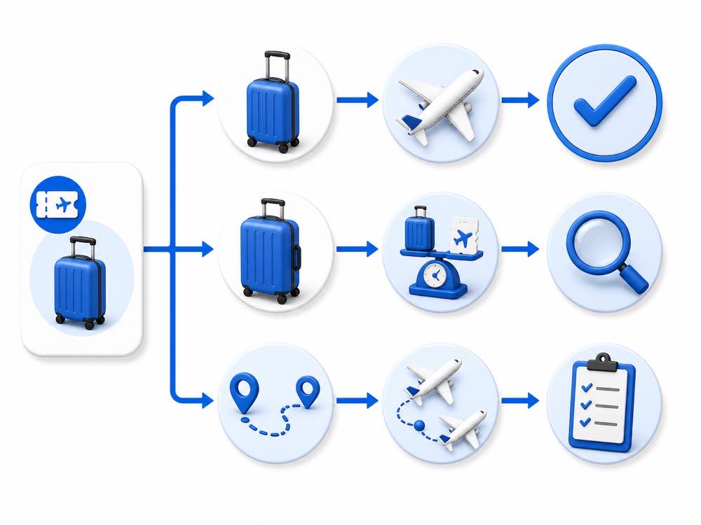 Decision map for choosing a cabin-baggage-only flight fare based on luggage and itinerary