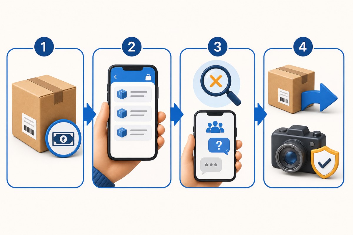 Four-step decision flow: check the parcel, order history and household before refusing an unmatched COD delivery